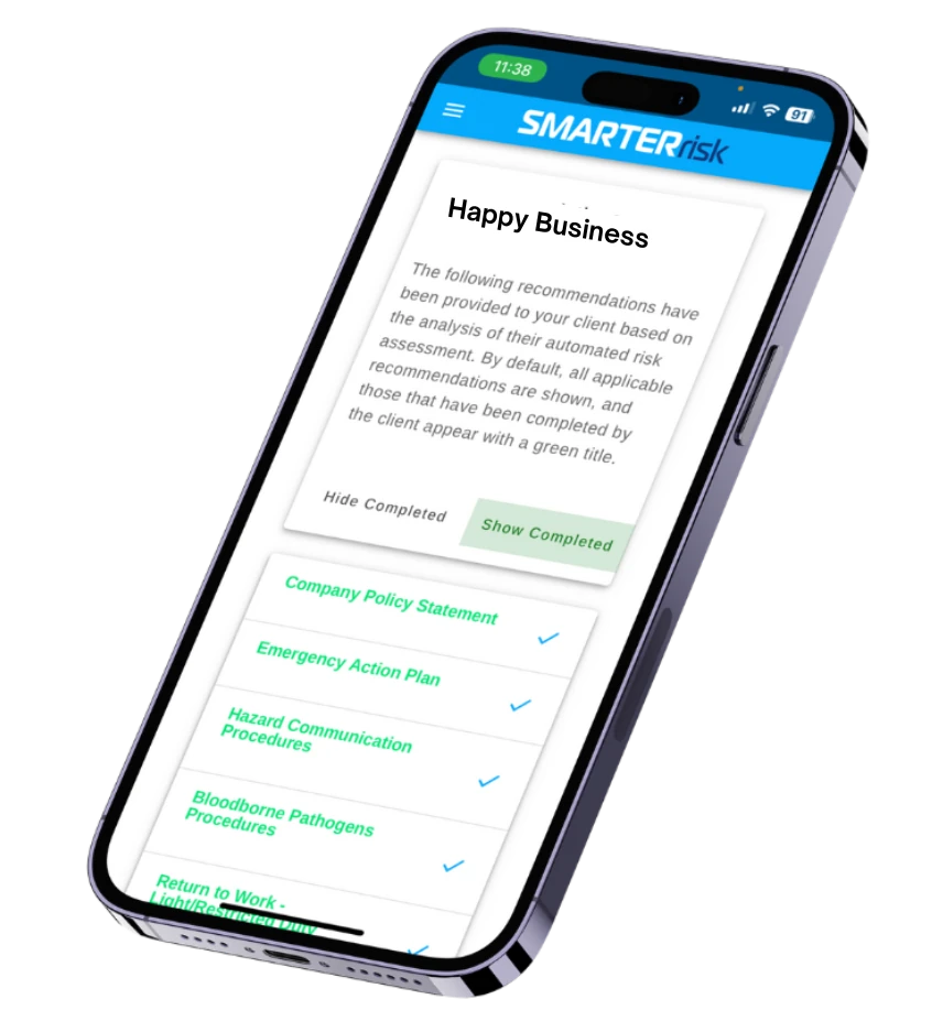 Mobile phone displaying Smarter Risk app