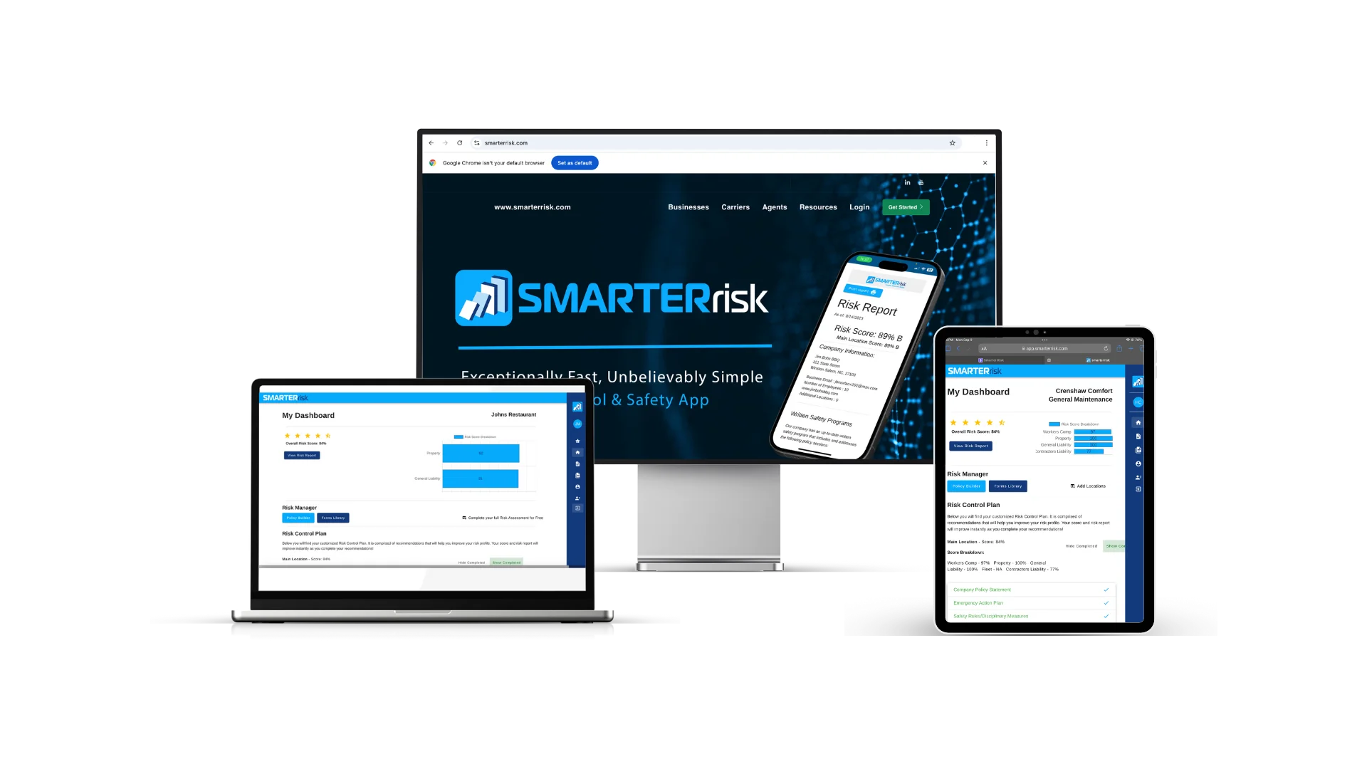 Multiple devices displaying Smarter Risk platform