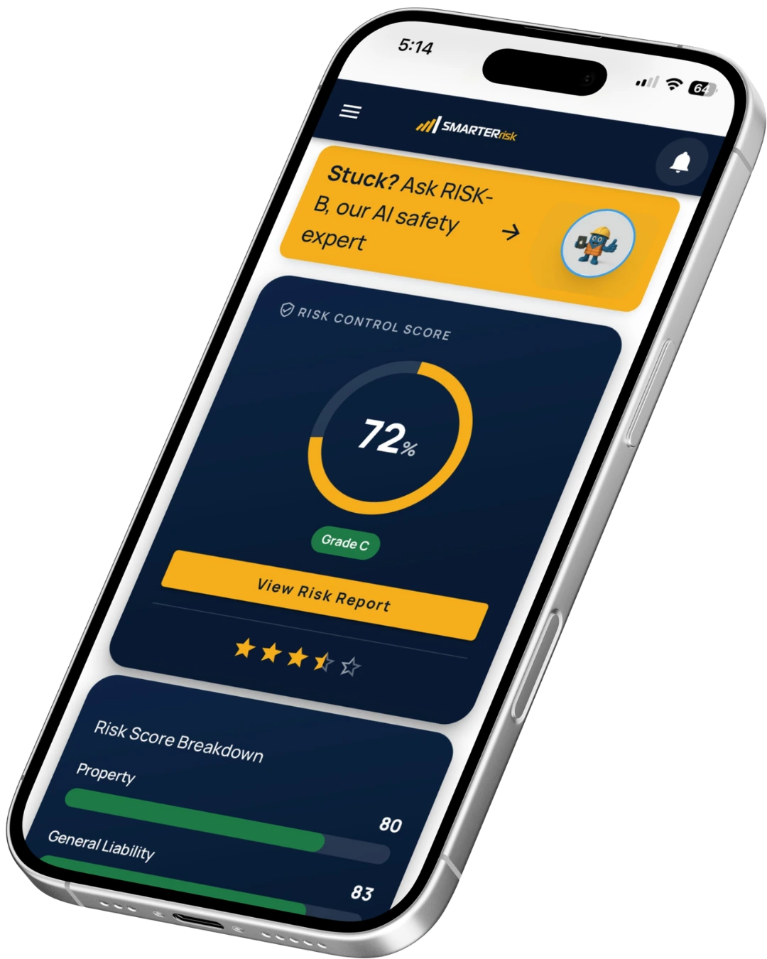 SmarterRisk dashboard on an iPhone